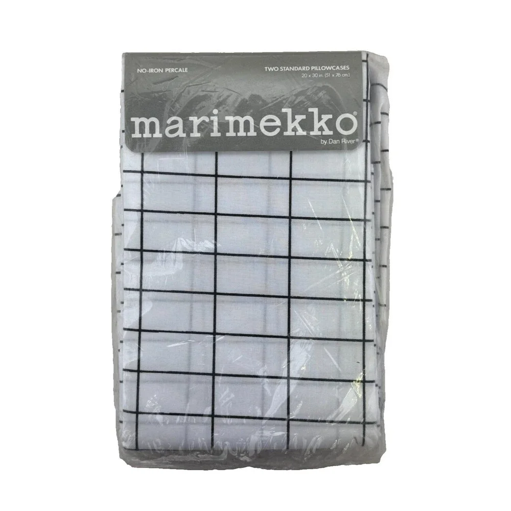 Vintage Marimekko Dan River Standard Pillowcases Black White